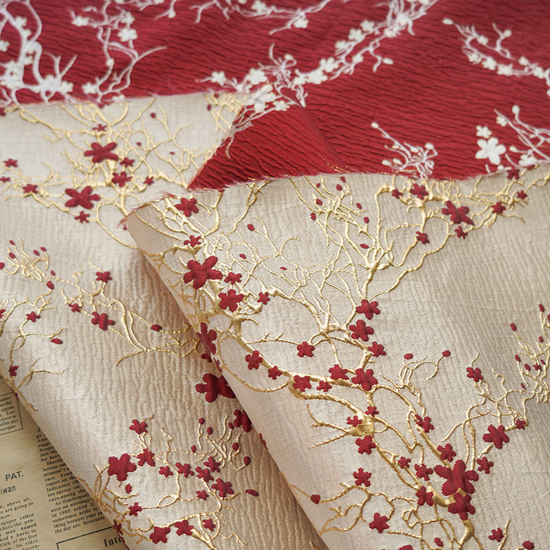 Luxury Home Textiles Usa - فاخر زهر البرقوق الأحمر الجاكار النسيج